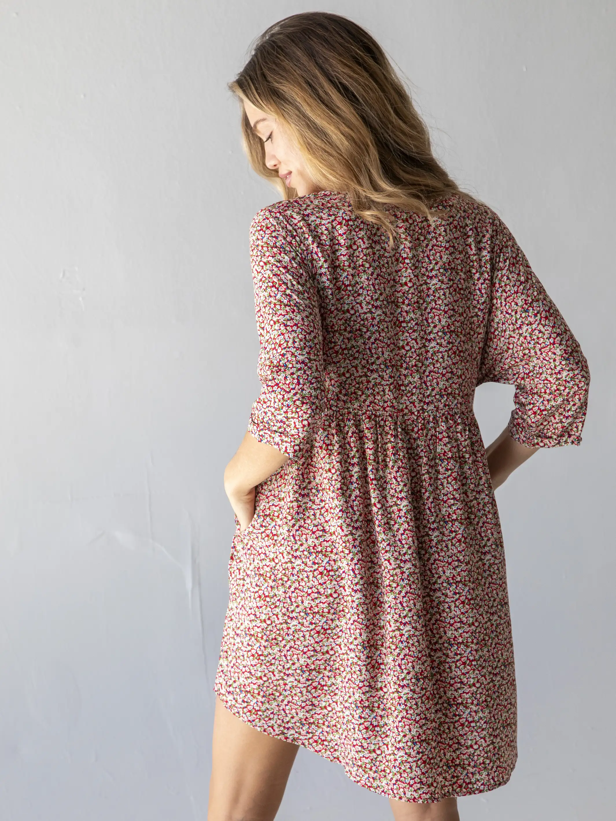 Stella V-Neck Mini Dress - Pink Ditsy