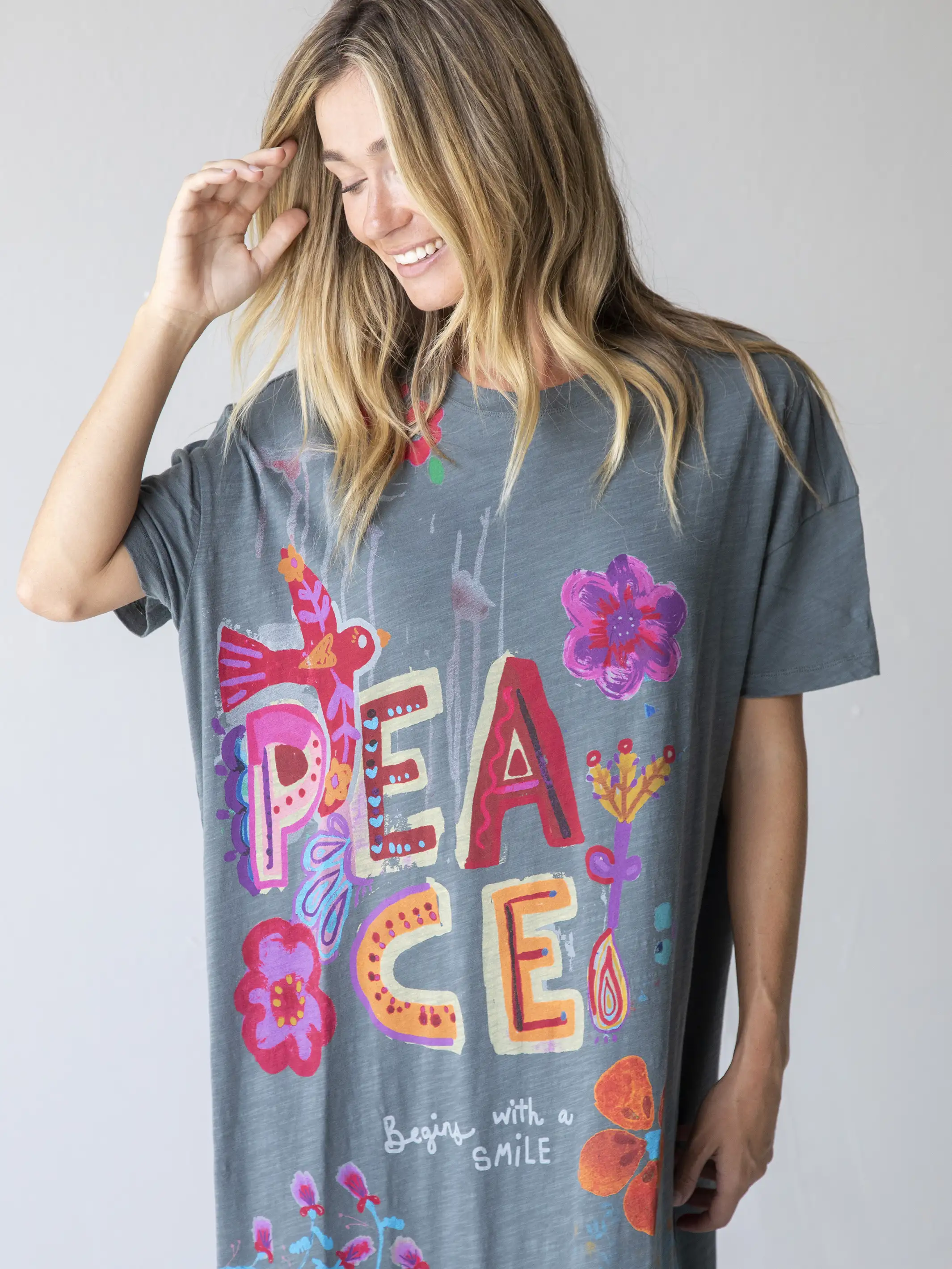 Life Is A Canvas Cotton Maxi Dress - Peace Charcoal