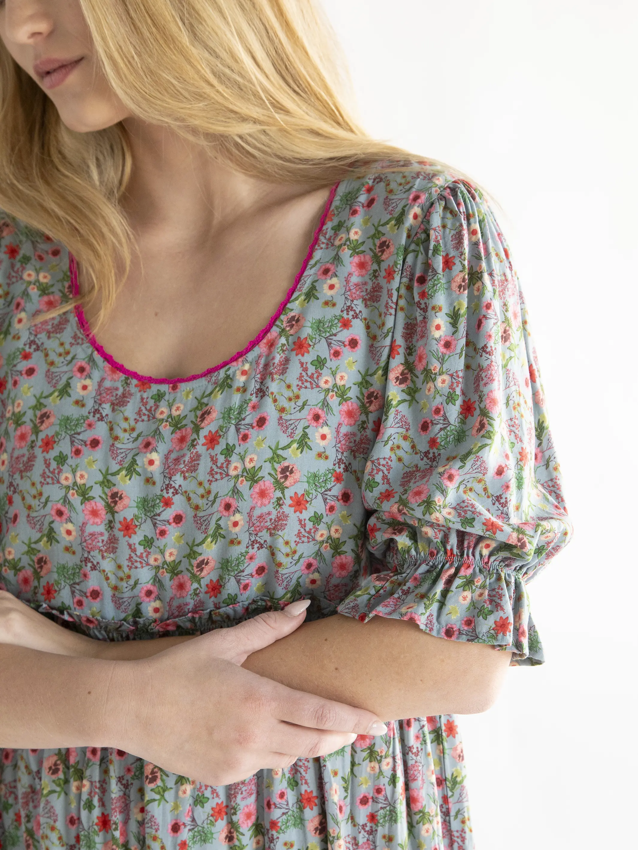 Collette Mini Dress - Blue Pink Floral