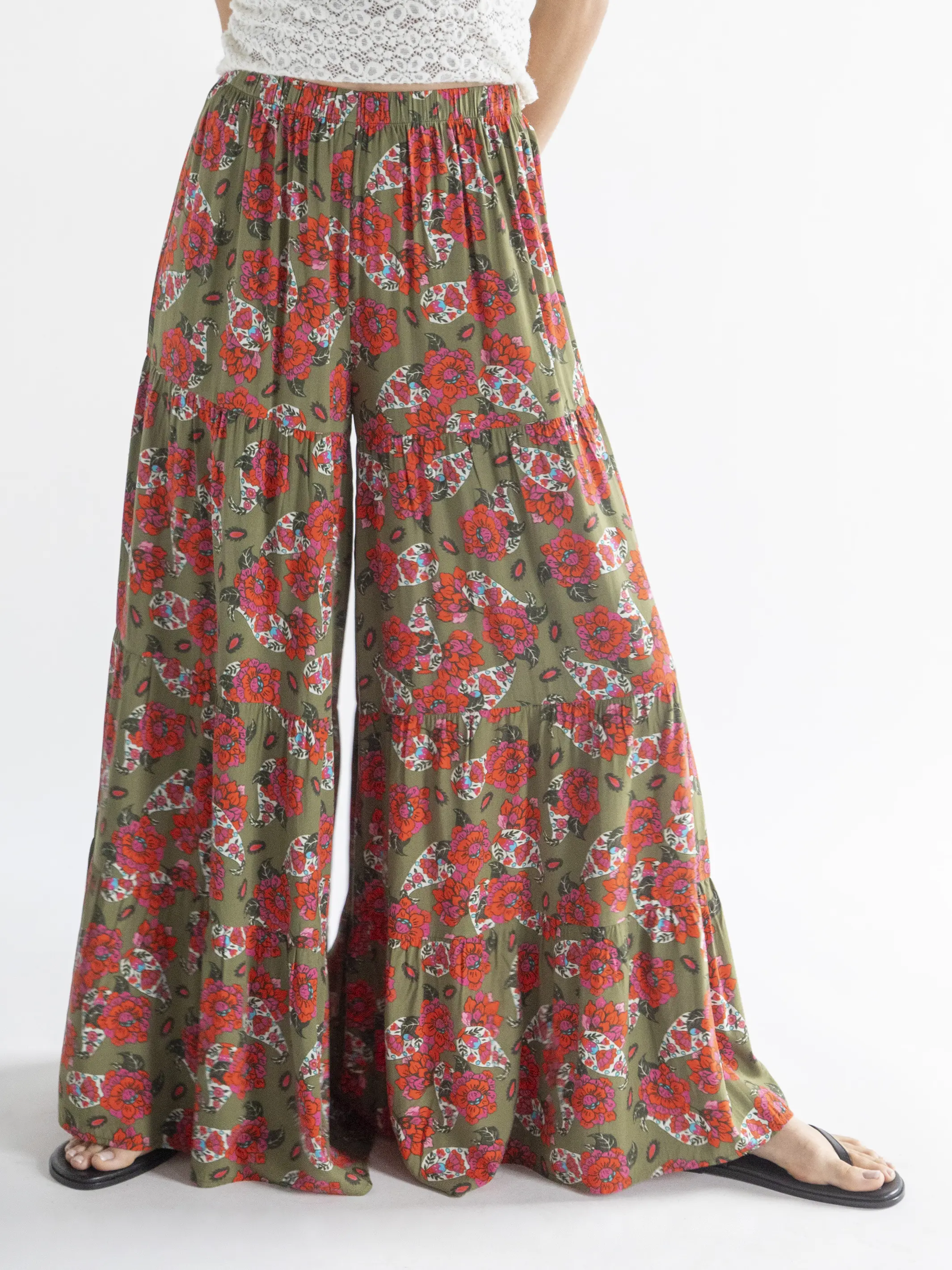 Patti Palazzo Pant - Olive Paisley