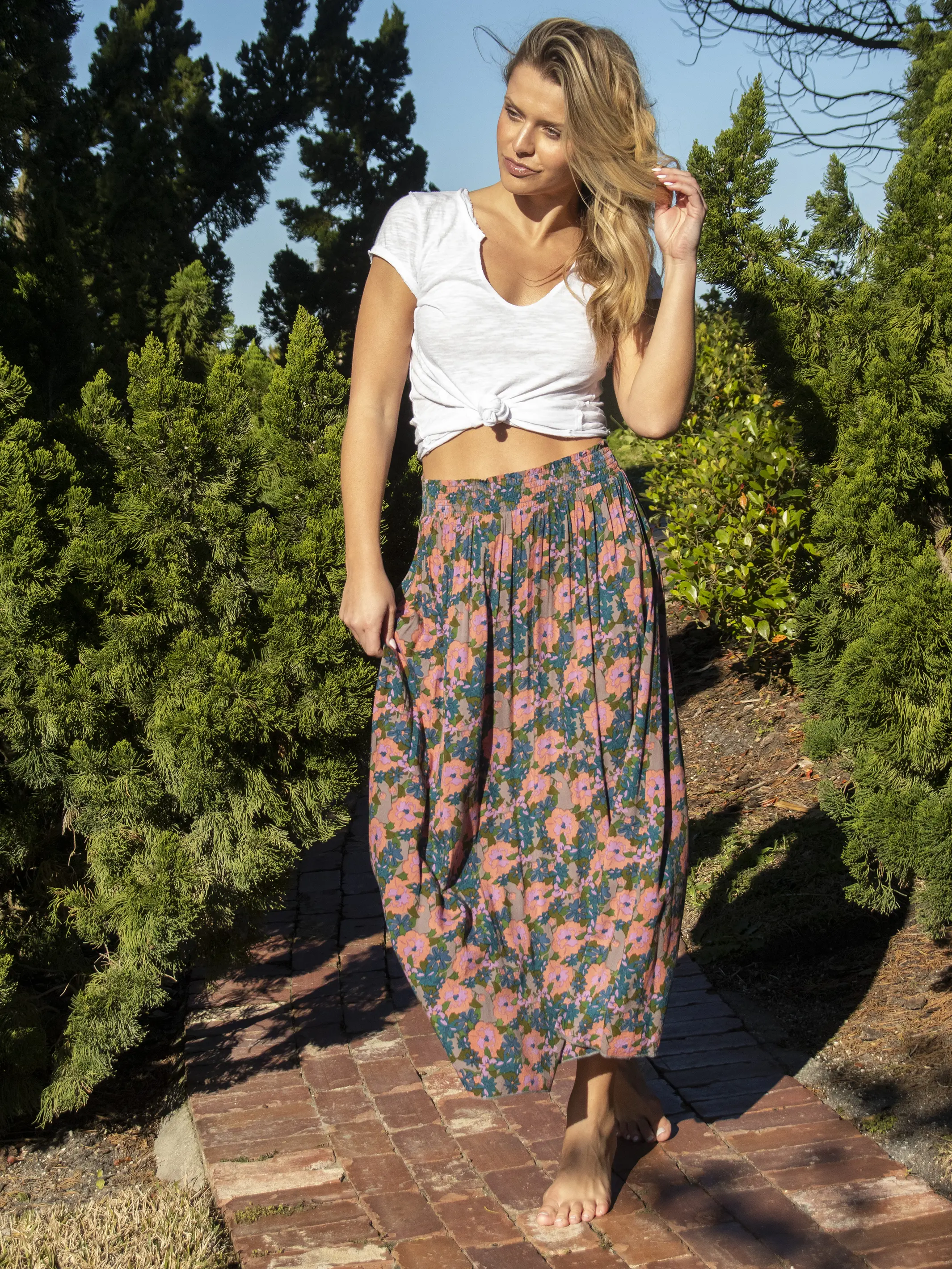 Maylin Midi Skirt - Pink Blue Floral