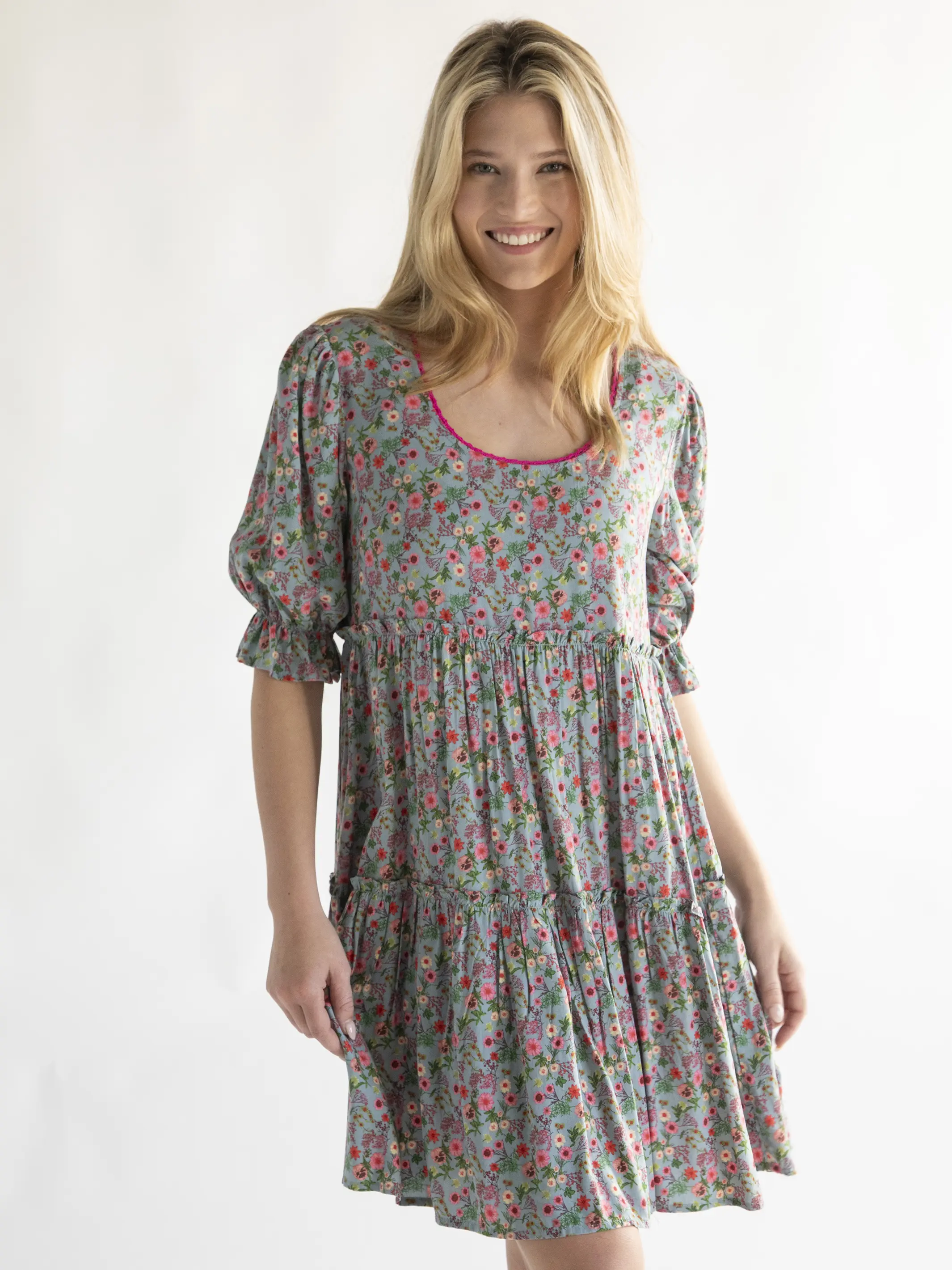 Collette Mini Dress - Blue Pink Floral