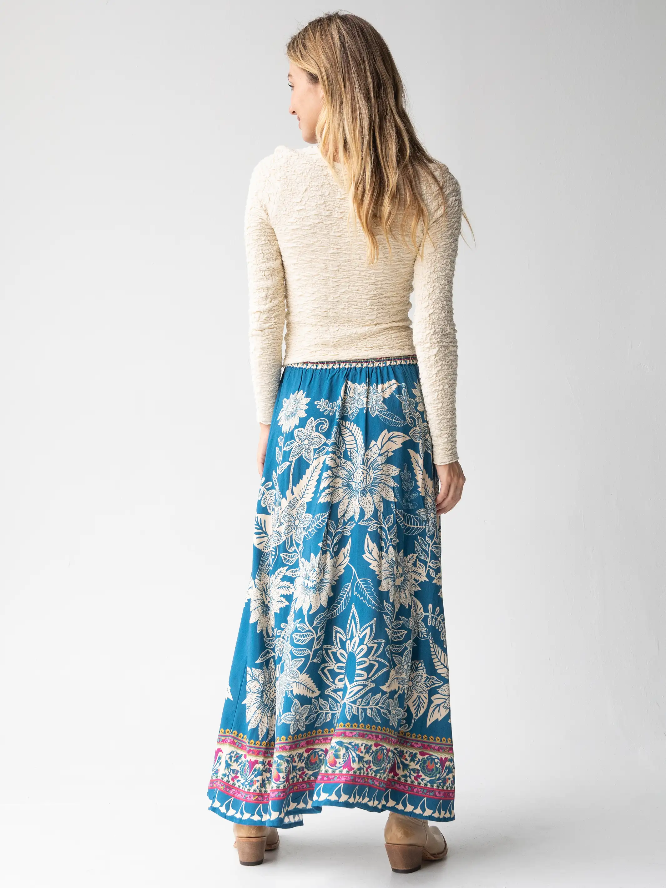 Milena Skirt - Blue Pink Border