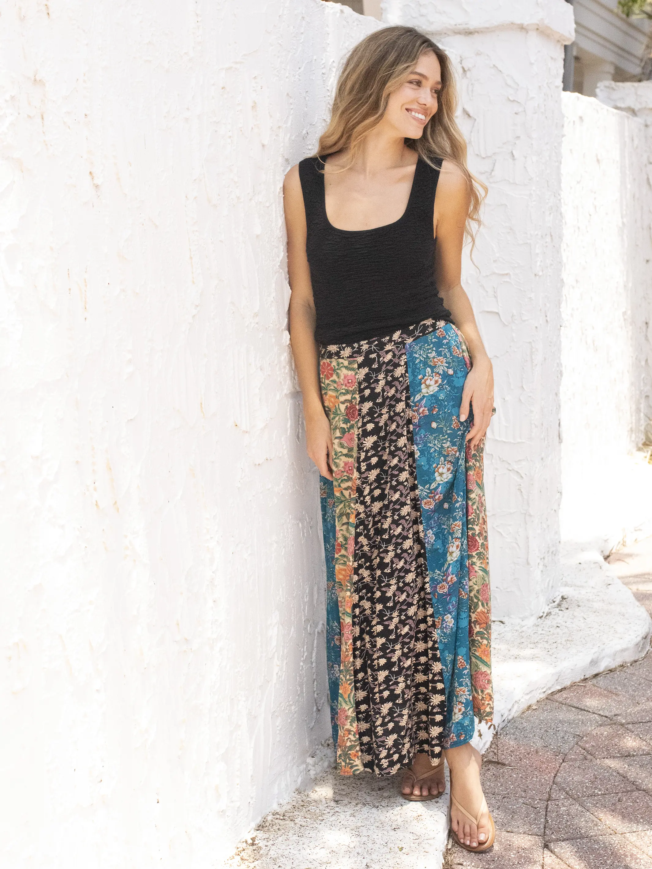 Valentina Maxi Skirt - Turquoise Mixed Print