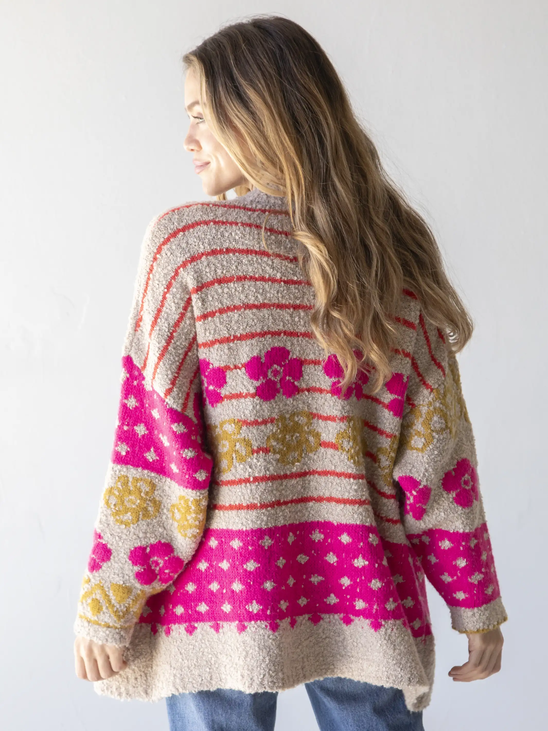 Calla Jacquard Cardigan Sweater - Tan