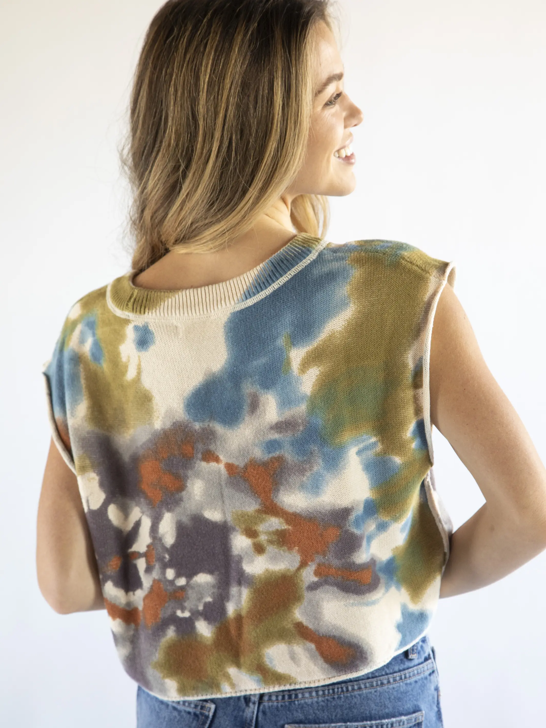Taylor Cotton Sleeveless Sweater - Sunset Tie-Dye