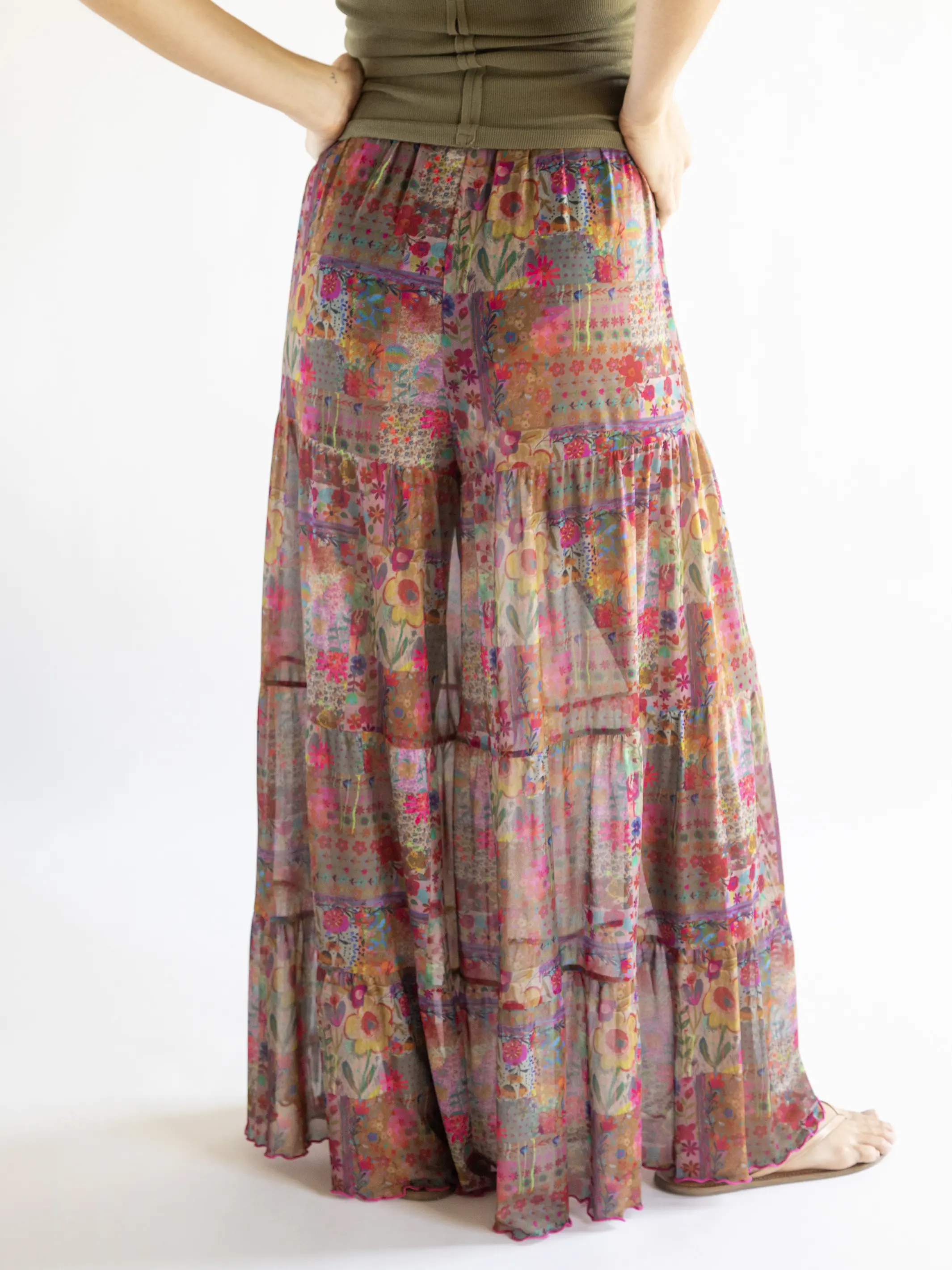 Patti Palazzo Mesh Pant - Pink Floral Patchwork