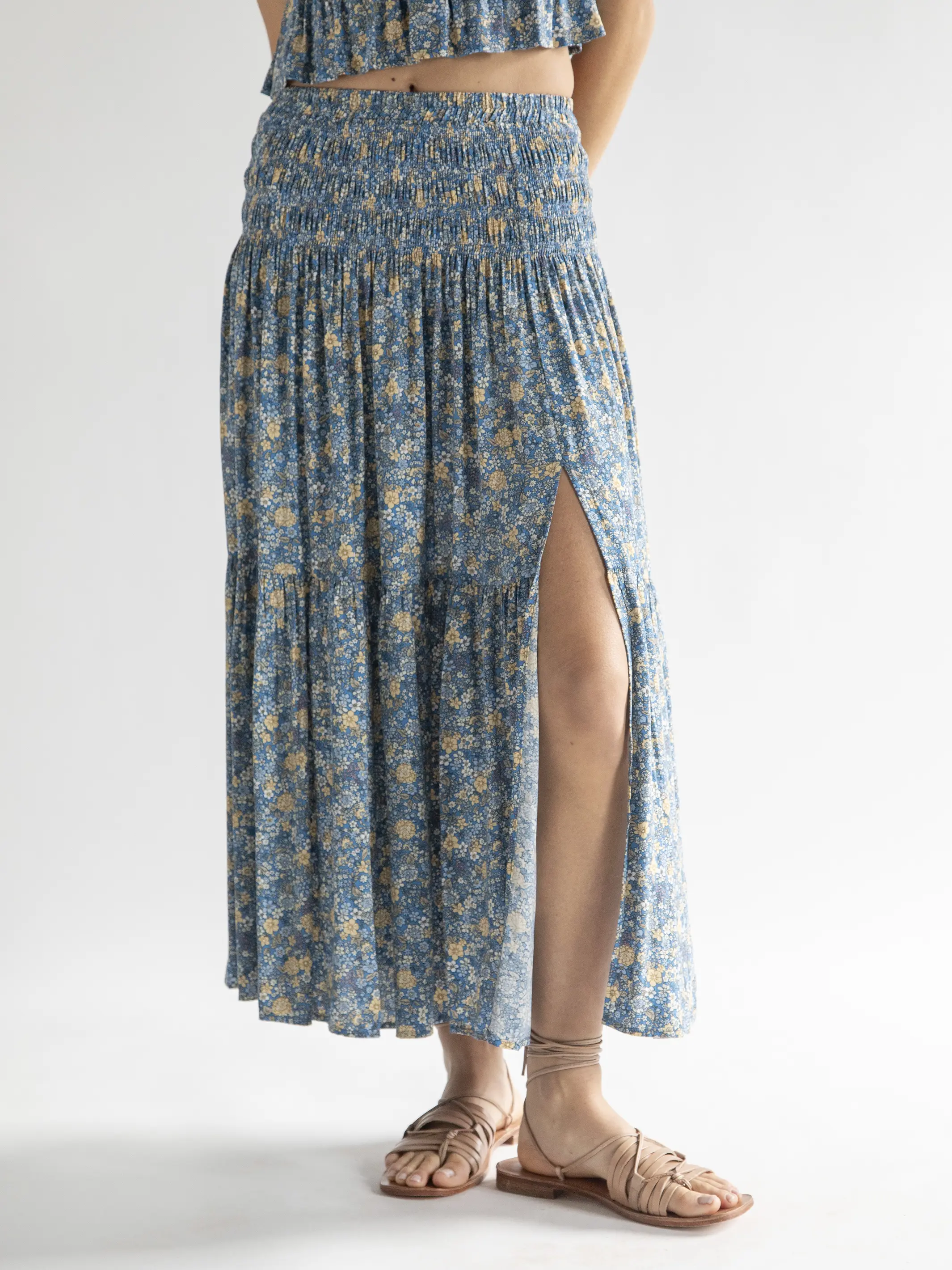 Angelina Midi Skirt - Blue Ditsy Floral