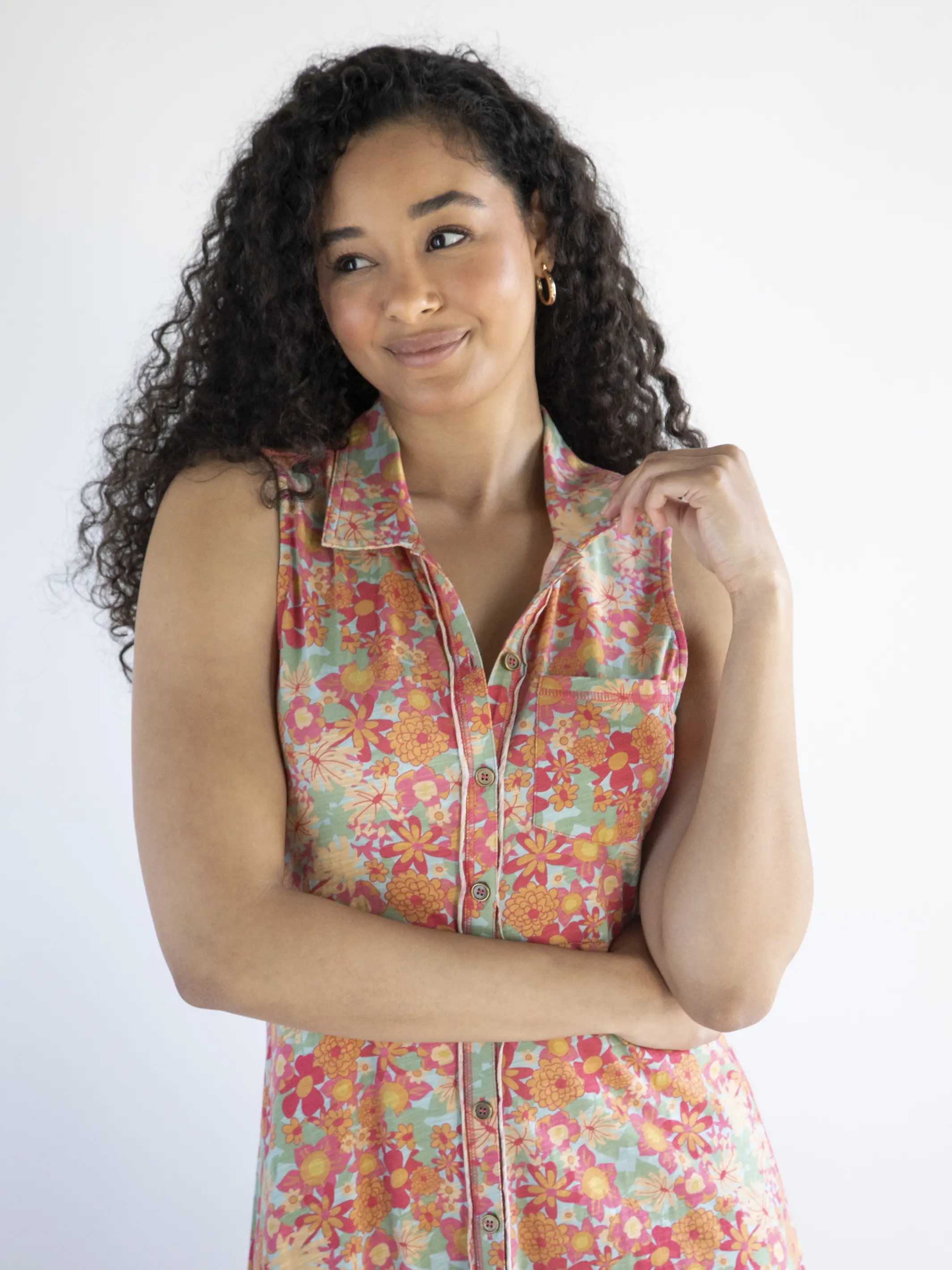 Lauren Cotton Sleeveless Maxi Dress - Pink Red Floral