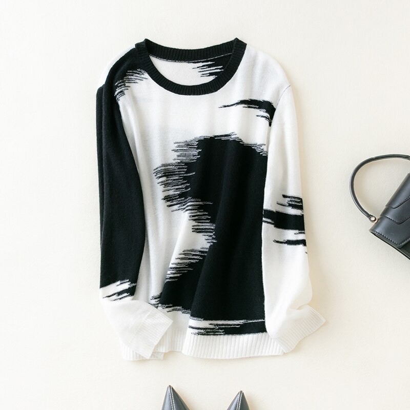 100% Merino Wool Women Sweater Jumpers Autumn Wool Knitted Sweater Winter Warm Sweaters Pullover Print Pullover O-neck