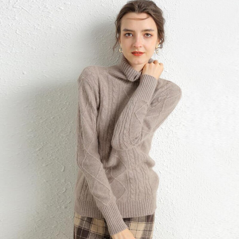 100% Merino Wool Cashmere Sweater Women Winter Warm Turtleneck Long Sleeve Ladies Pullover knitted Autumn Jumper Vintage Sweater