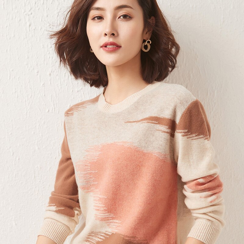 100% Merino Wool Women Sweater Jumpers Autumn Wool Knitted Sweater Winter Warm Sweaters Pullover Print Pullover O-neck