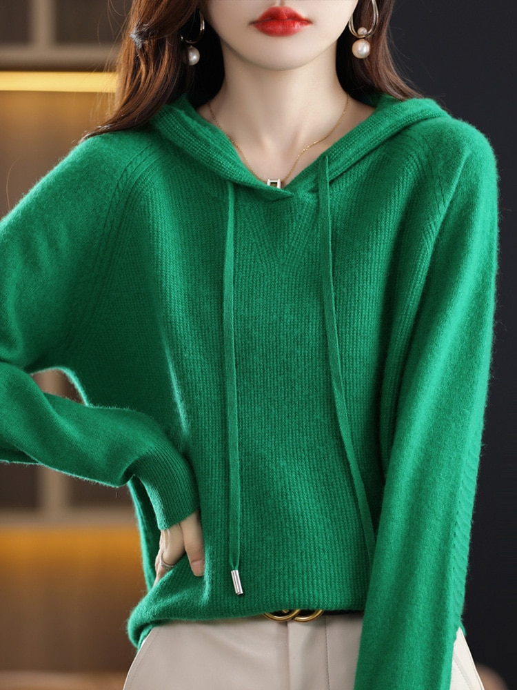 Hooded Knitwears Women Sweaters O-neck Pullover Cashmere Female Clothing Winter 100% Wool Long Sleeve Top Knitted Fashion Jumper