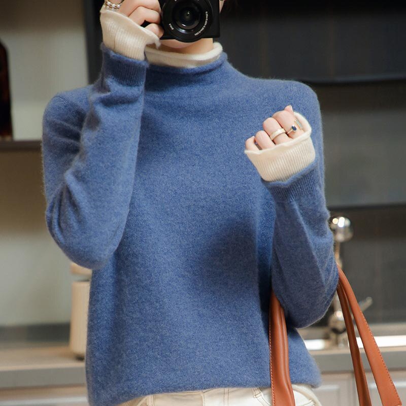 Women Sweater 100% Merino Wool Pullover Knit Top Long Sleeve Autumn Winter Warm Knitted Sweater Women's Jumper Jerseys