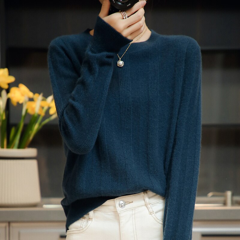 100% Merino Wool Sweater Women Pullover Autumn Winter Warm Knitting Sweater Jumpers Female Knit Tops Long Sleeve Solid