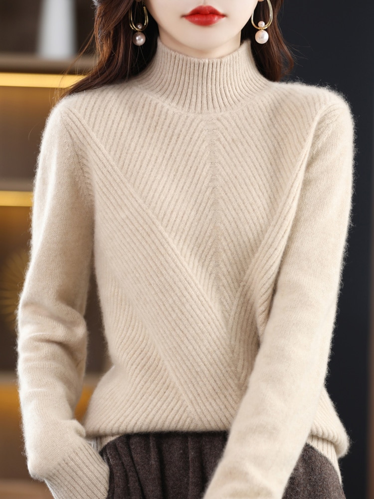 Cashmere Sweater Women Knitted Sweater 100% Merino Wool Turtleneck Long Sleeve Pullover Autumn Winter Clothing Jumper Top Female
