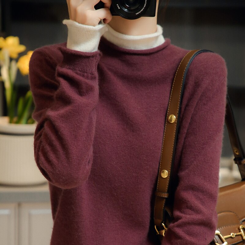 Women Sweater 100% Merino Wool Pullover Knit Top Long Sleeve Autumn Winter Warm Knitted Sweater Women's Jumper Jerseys
