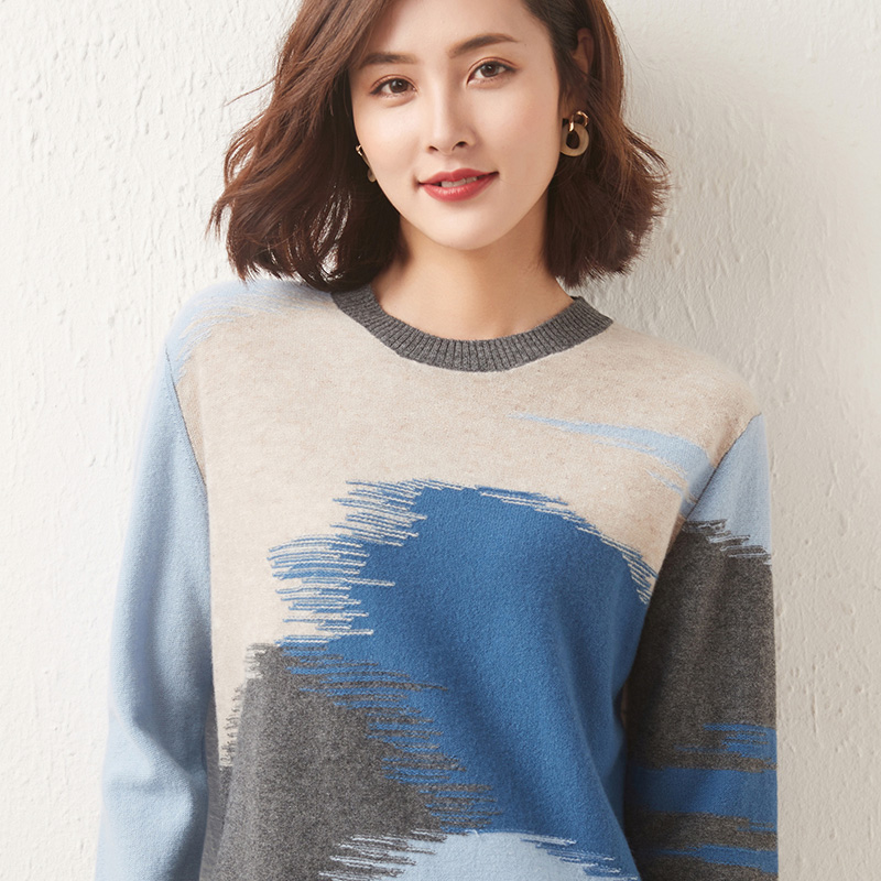 100% Merino Wool Women Sweater Jumpers Autumn Wool Knitted Sweater Winter Warm Sweaters Pullover Print Pullover O-neck