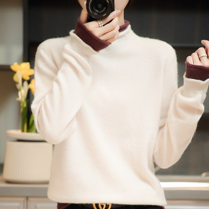 Women Sweater 100% Merino Wool Pullover Knit Top Long Sleeve Autumn Winter Warm Knitted Sweater Women's Jumper Jerseys
