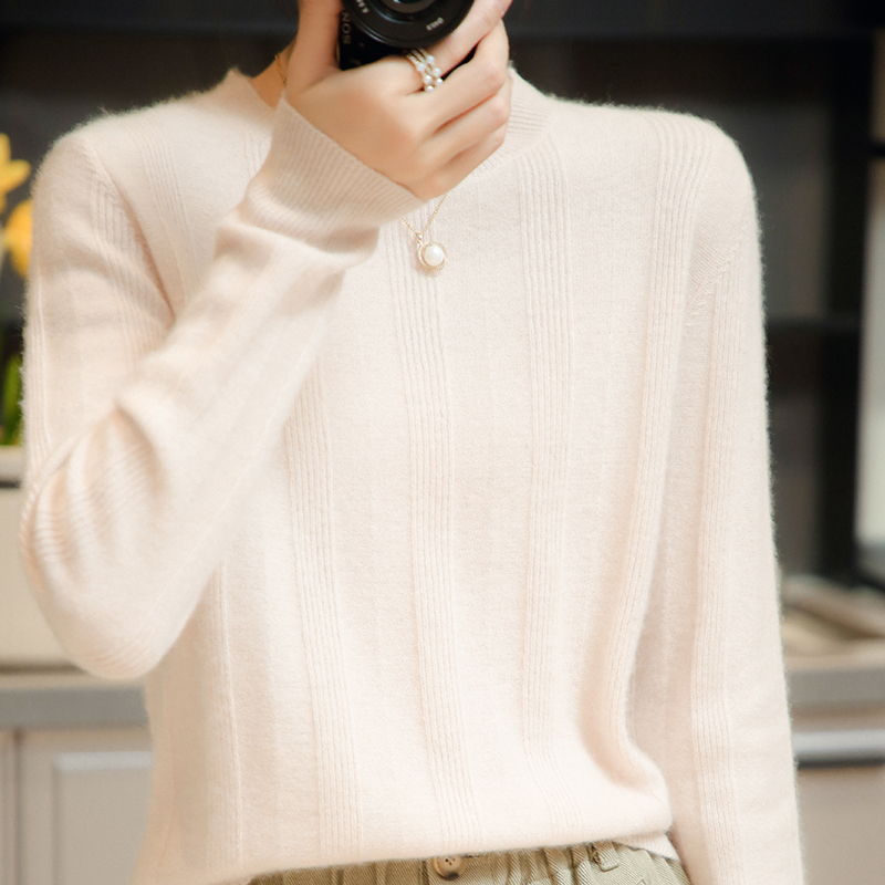 100% Merino Wool Sweater Women Pullover Autumn Winter Warm Knitting Sweater Jumpers Female Knit Tops Long Sleeve Solid