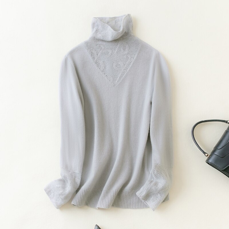 100% Merino Wool Women Sweater Turtleneck Winter Wool Knit Sweater Jumpers Autumn Woman Sweaters Pullover Lace Knit Top