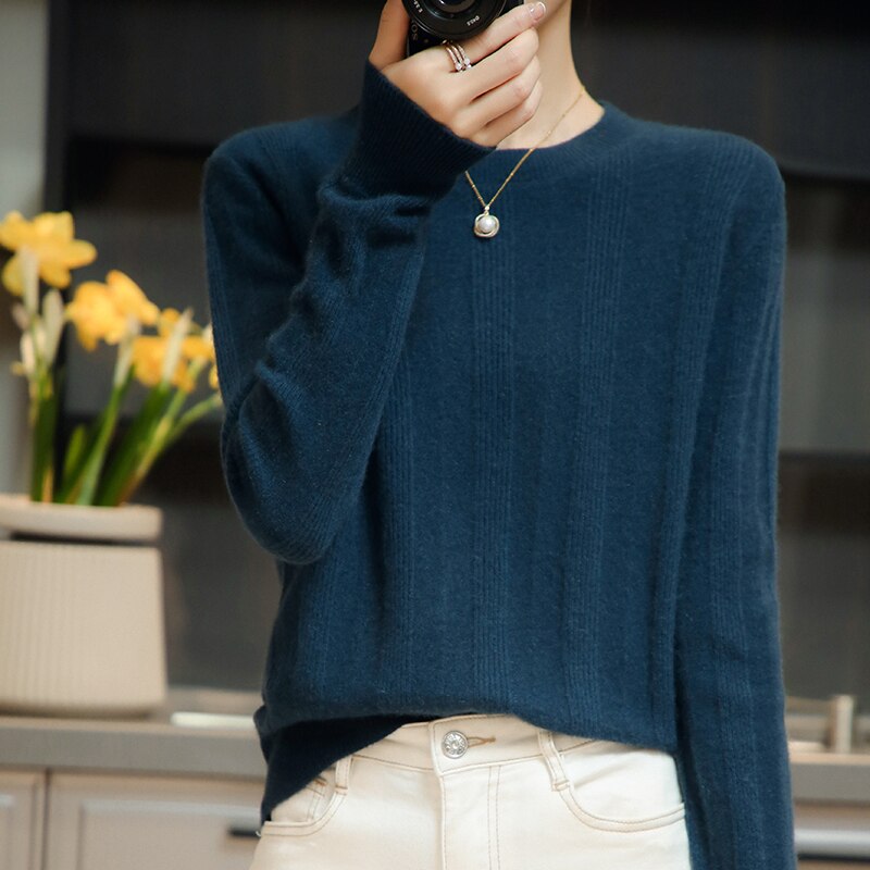 100% Merino Wool Sweater Women Pullover Autumn Winter Warm Knitting Sweater Jumpers Female Knit Tops Long Sleeve Solid
