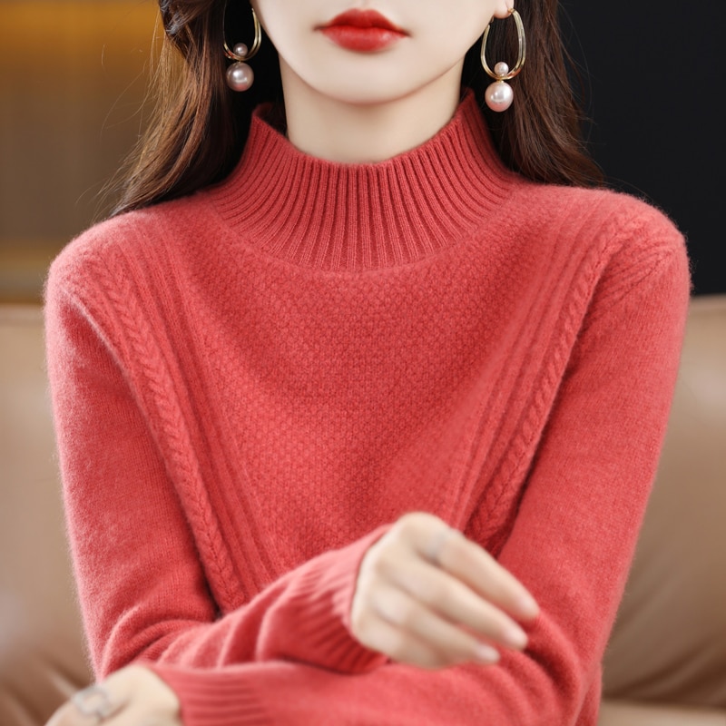 Cashmere Sweater Women Knitted Sweater 100% Merino Wool Turtleneck Long Sleeve Pullover Autumn Winter Clothing Jumper Top Female