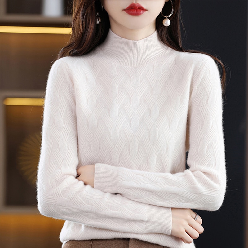 Turtleneck Sweaters Winter Tops for Women Knitwears Pullover Cashmere Female Clothing 100% Wool Long Sleeve Knit Fashion Jumpers