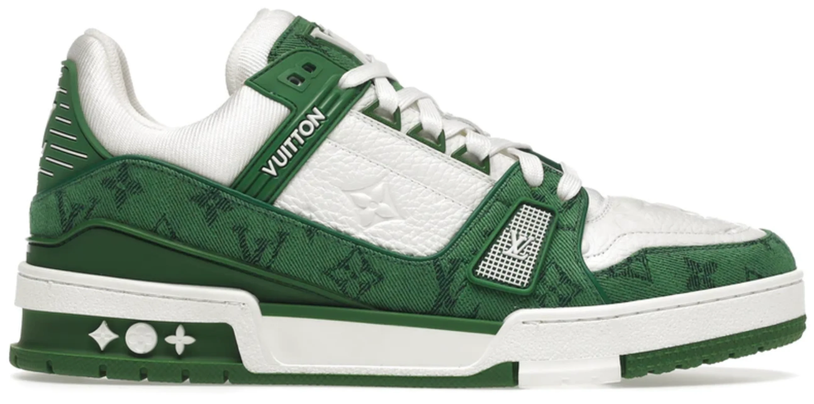 LOUIS VUITTON TRAINER GREEN MONOGRAM DENIM WHITE