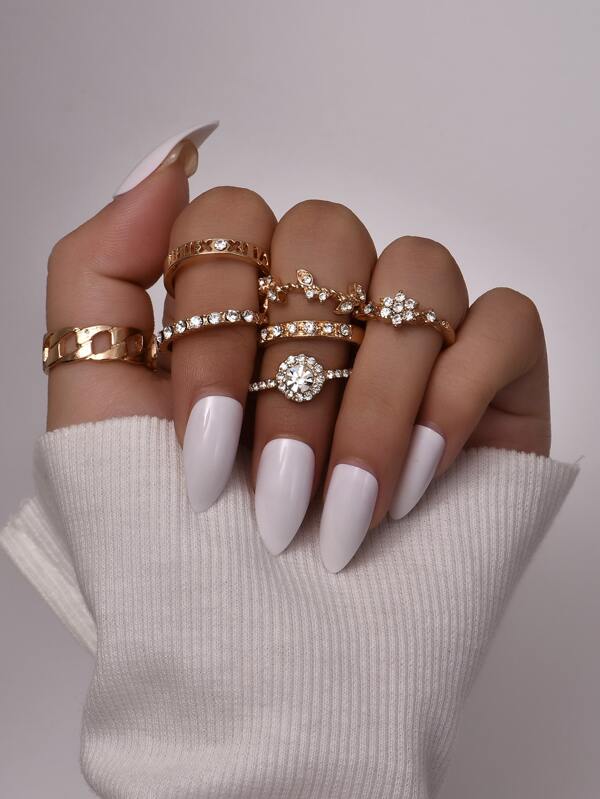 7pcs Rhinestone Decor Ring