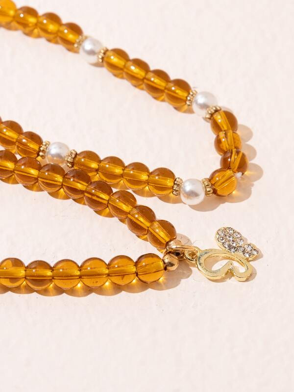 2pcs Rhinestone Butterfly Charm Beaded Bracelet