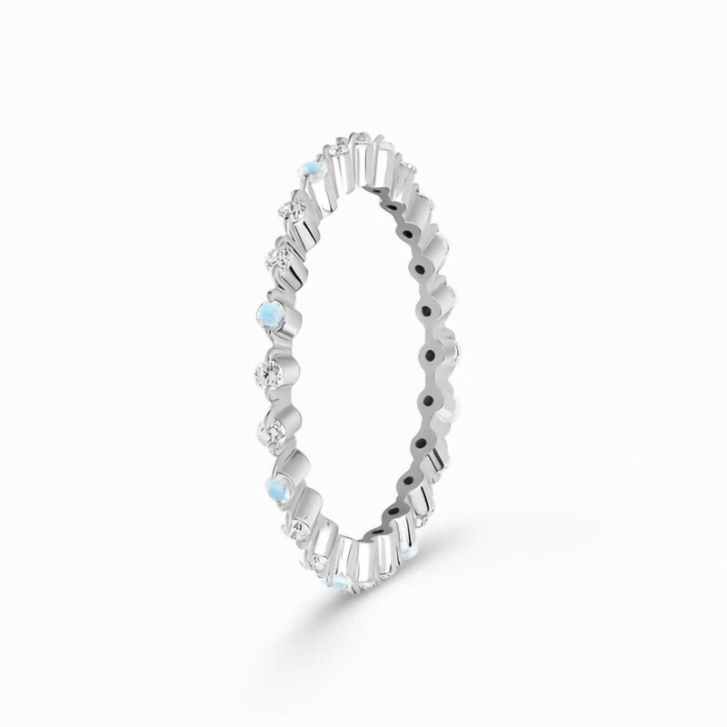S925 sterling silver inlaid with diamond moonstone micro-zircon ring