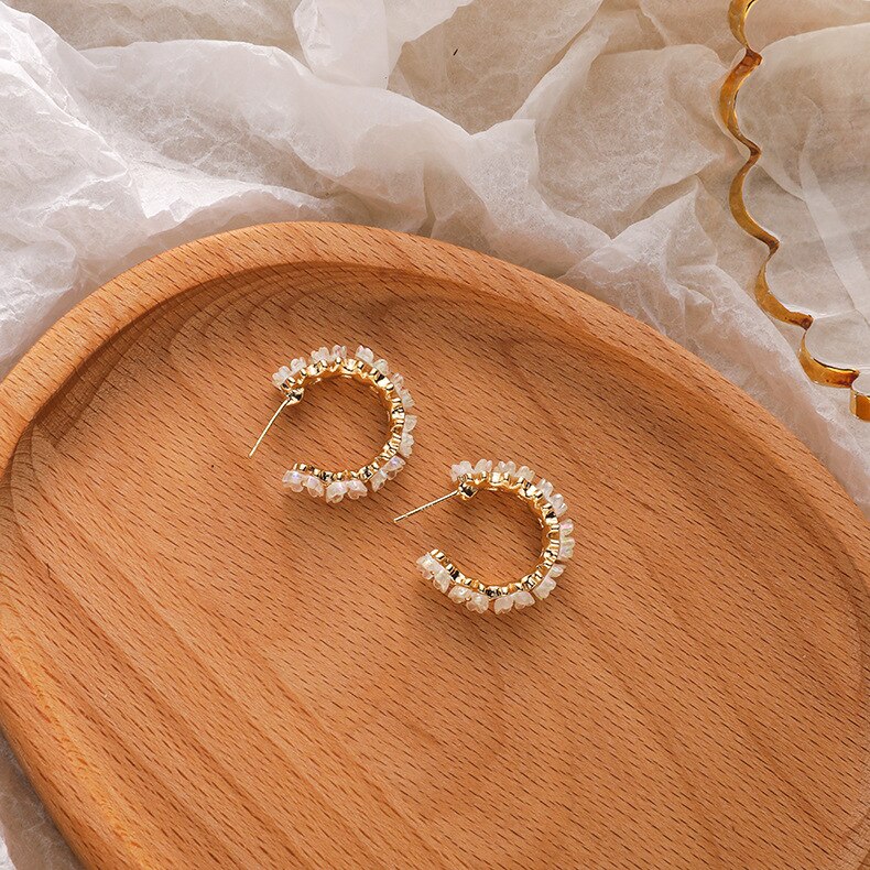 Circle Shell Flower Hoop Earrings