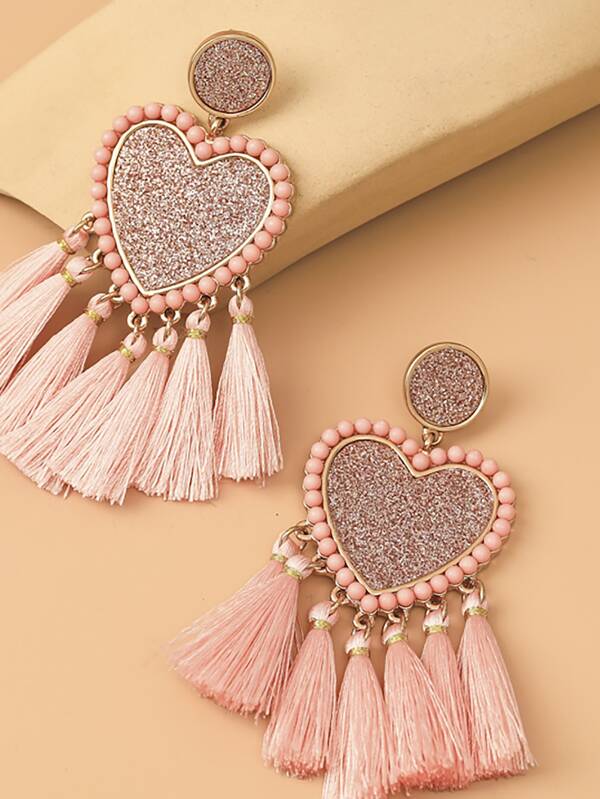 Heart Tassel Drop Earrings