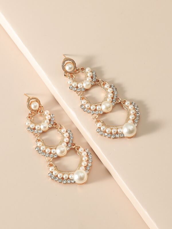 Faux Pearl Rhinestone Decor Drop Earrings