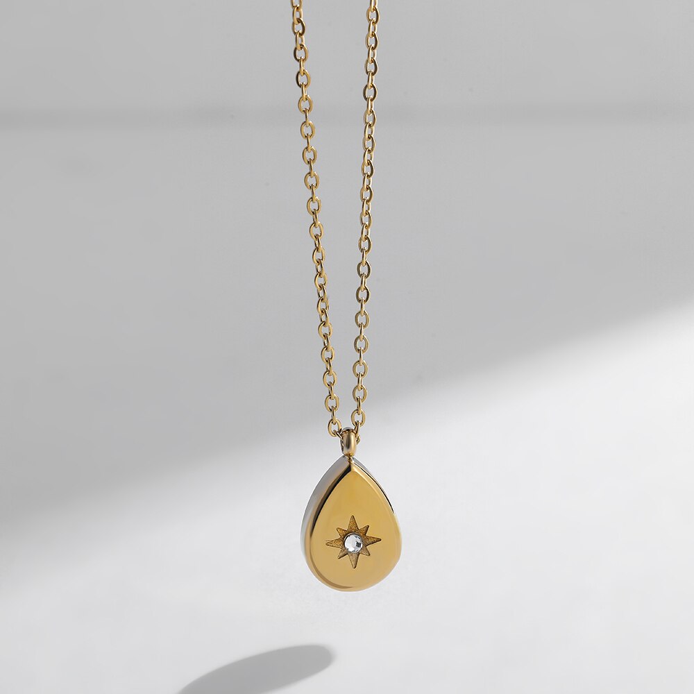 Geometric Square Pendant Droplet Necklace