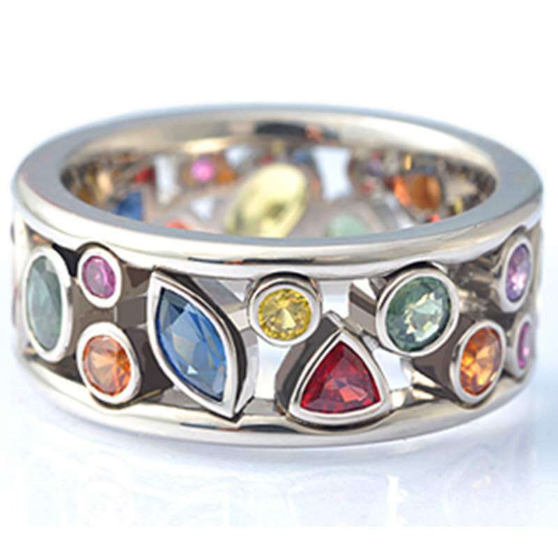 Geometric Pattern Hollowing Rings Trendy Exquisite Colorful Jewellery