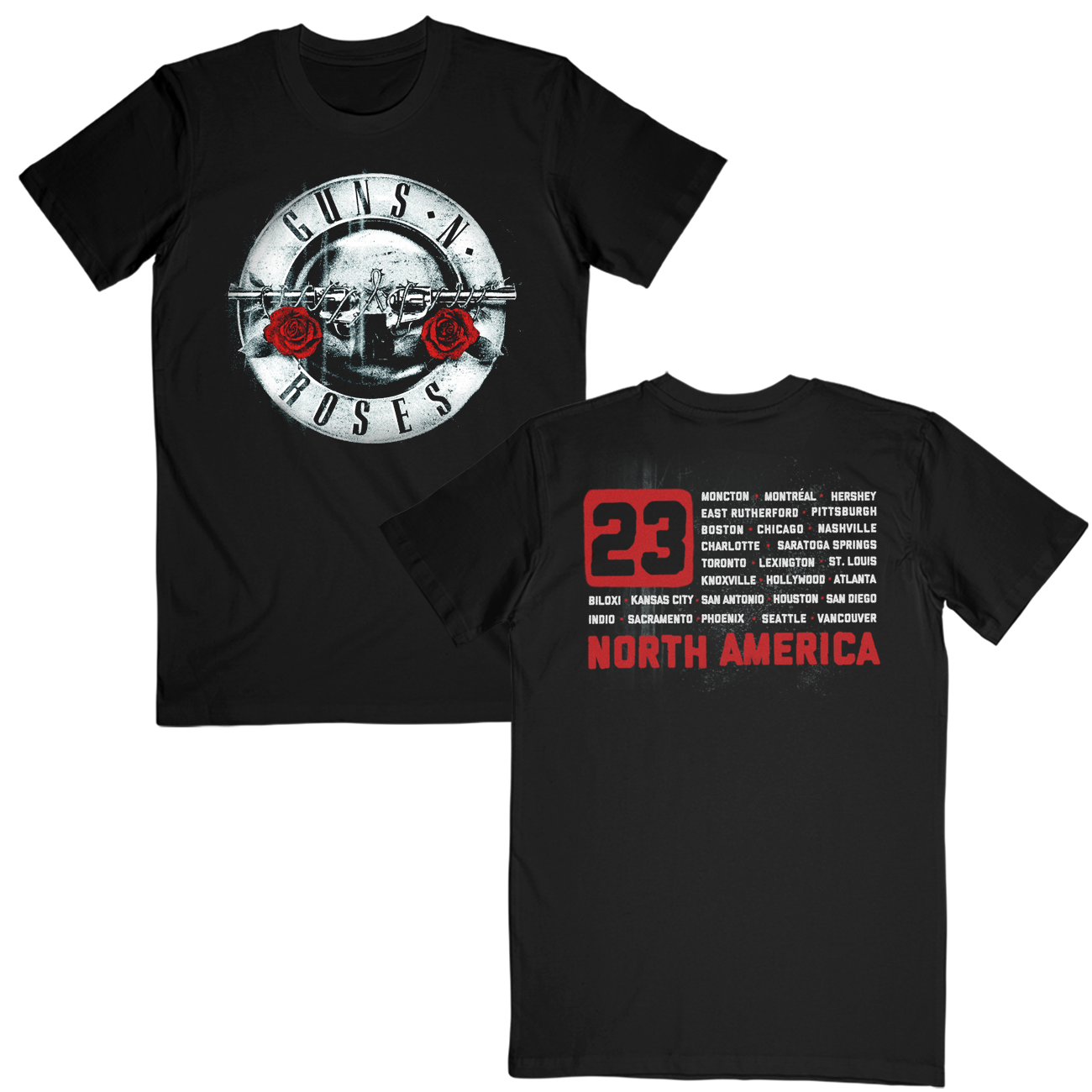 Guns N' Roses Silver Bullet 2023 Itinerary Black T-Shirt