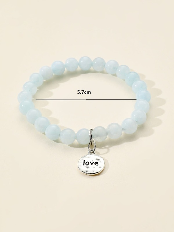 Letter Detail Round Charm Beaded Bracelet