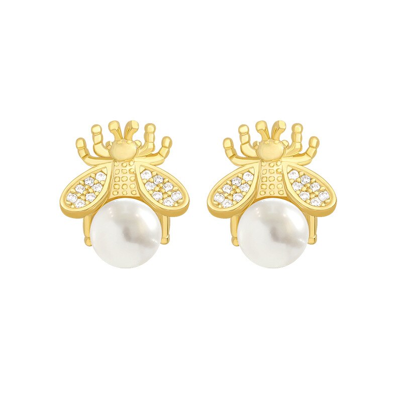 Simulated-pearl Little Bee Stud Earrings