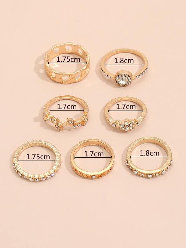 7pcs Rhinestone Decor Ring