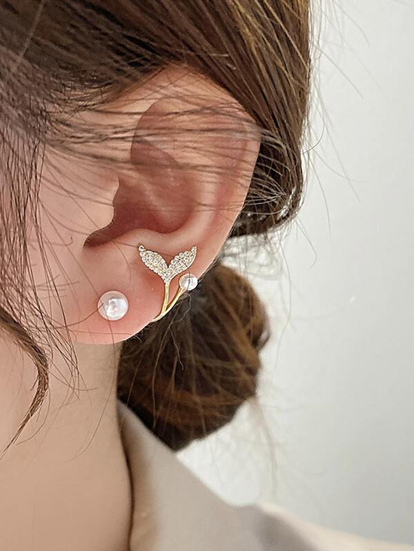 Faux Pearl Rhinestone Decor Earrings