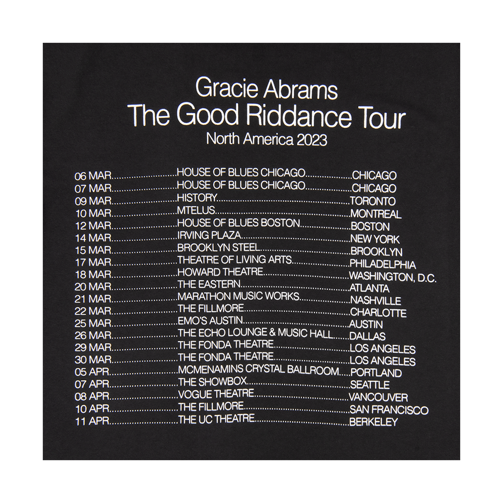 Gracie Abrams Good Riddance Tour Dateback Black T-Shirt