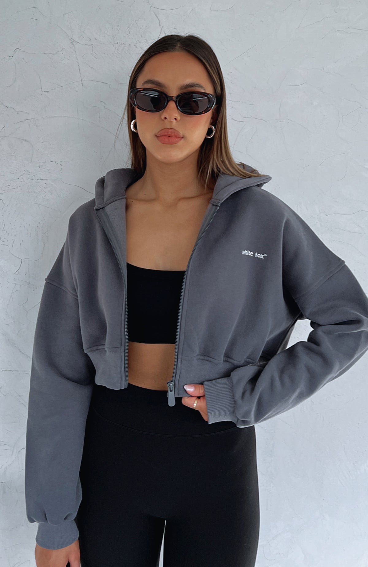 She's Effortless Cropped Hoodie Slate