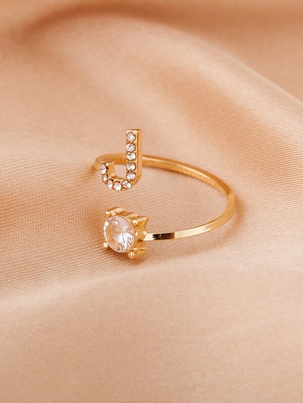 Zircon Letter Decor Cuff Ring
