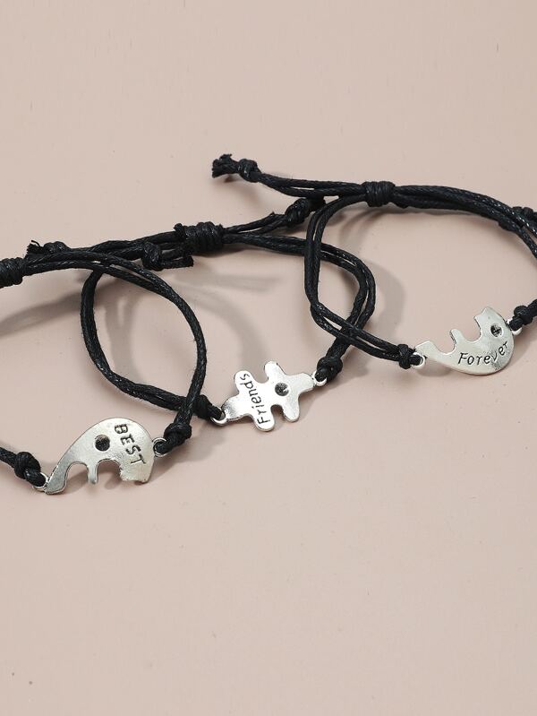 3pcs Letter Engraved String Bracelet