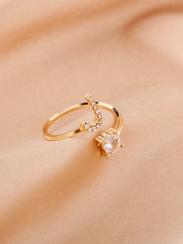 Zircon Letter Decor Cuff Ring