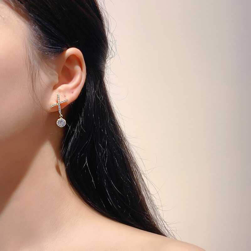 X-shaped Crystal Dangle Earring