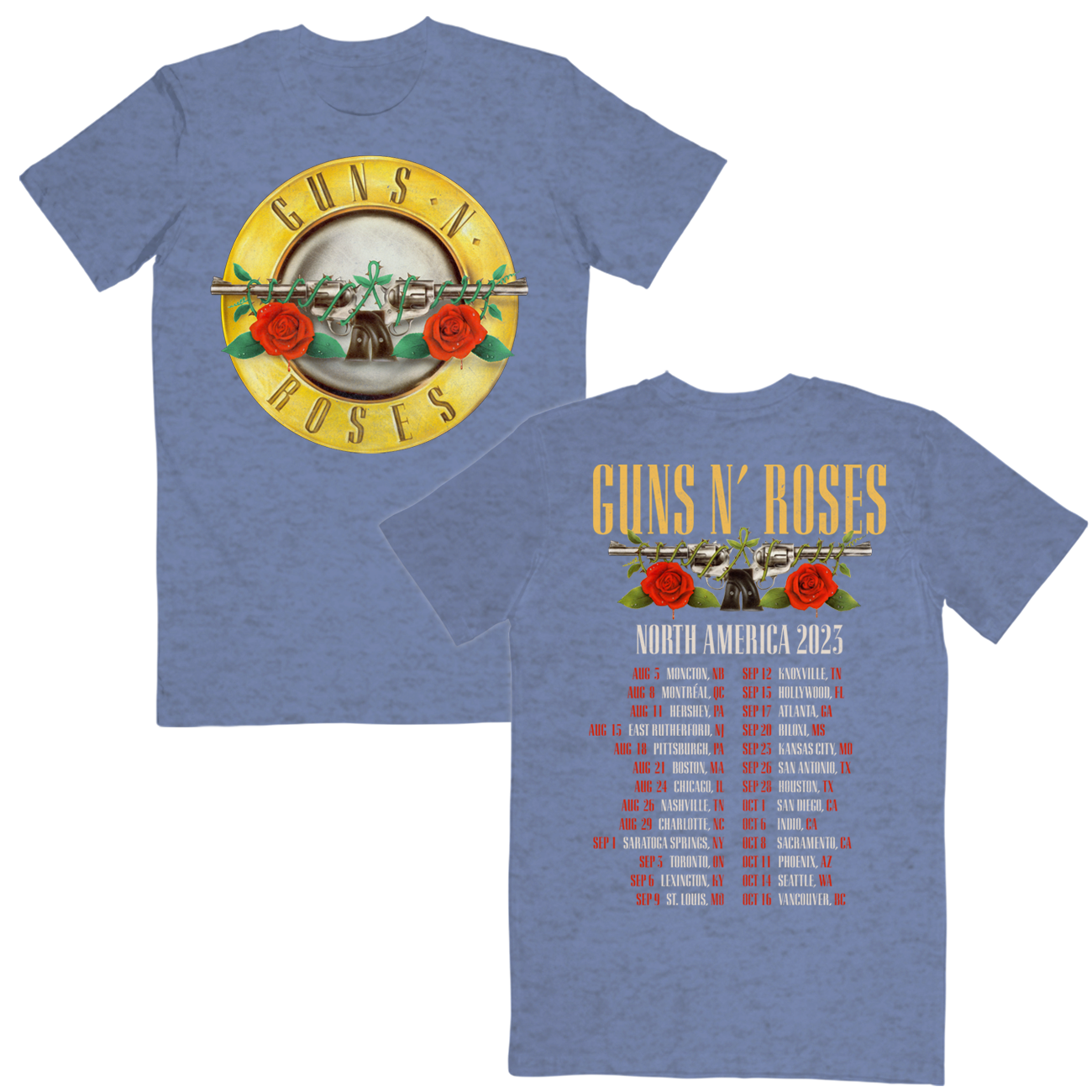 Guns N' Roses OG Seal North America Tour 2023 Blue Heather T-Shirt