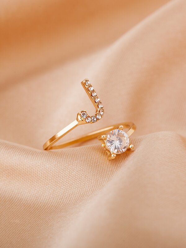 Zircon Letter Decor Cuff Ring